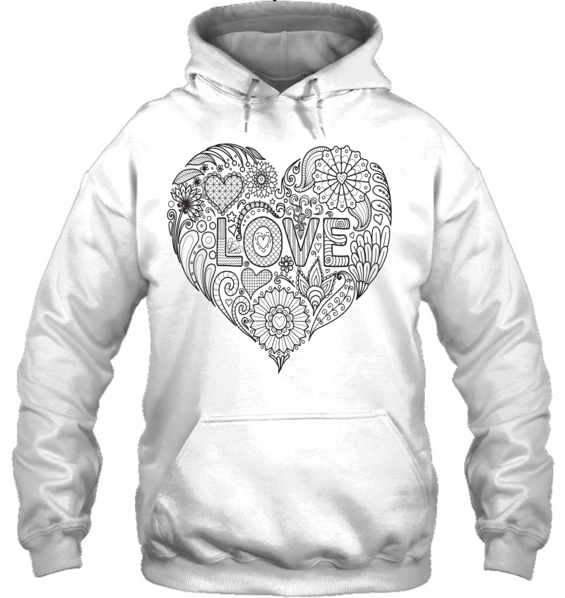 Coloring Book Style Heart Shape Self Coloring Hoodie