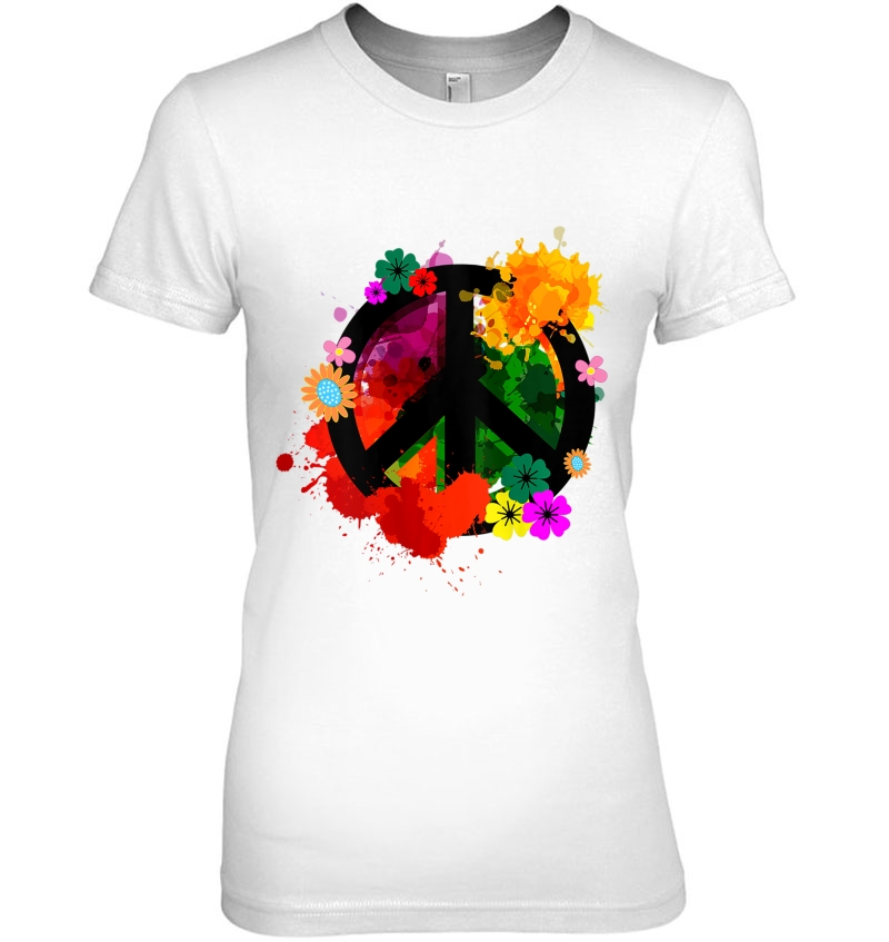Womens Colorful Peace Sign Flowers Groovy Retro Hippie Tank Top Ladies Tee