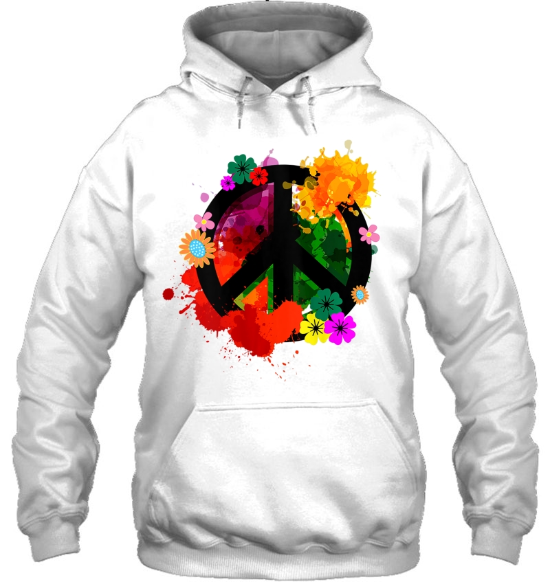 Womens Colorful Peace Sign Flowers Groovy Retro Hippie Tank Top Hoodie
