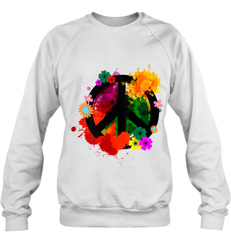 Womens Colorful Peace Sign Flowers Groovy Retro Hippie Tank Top Sweatshirt