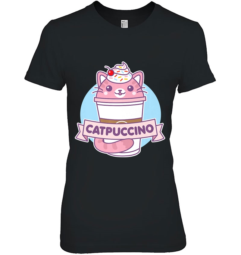Catpuccino Coffee Cute Kawaii Cat Frappuccino Ladies Tee
