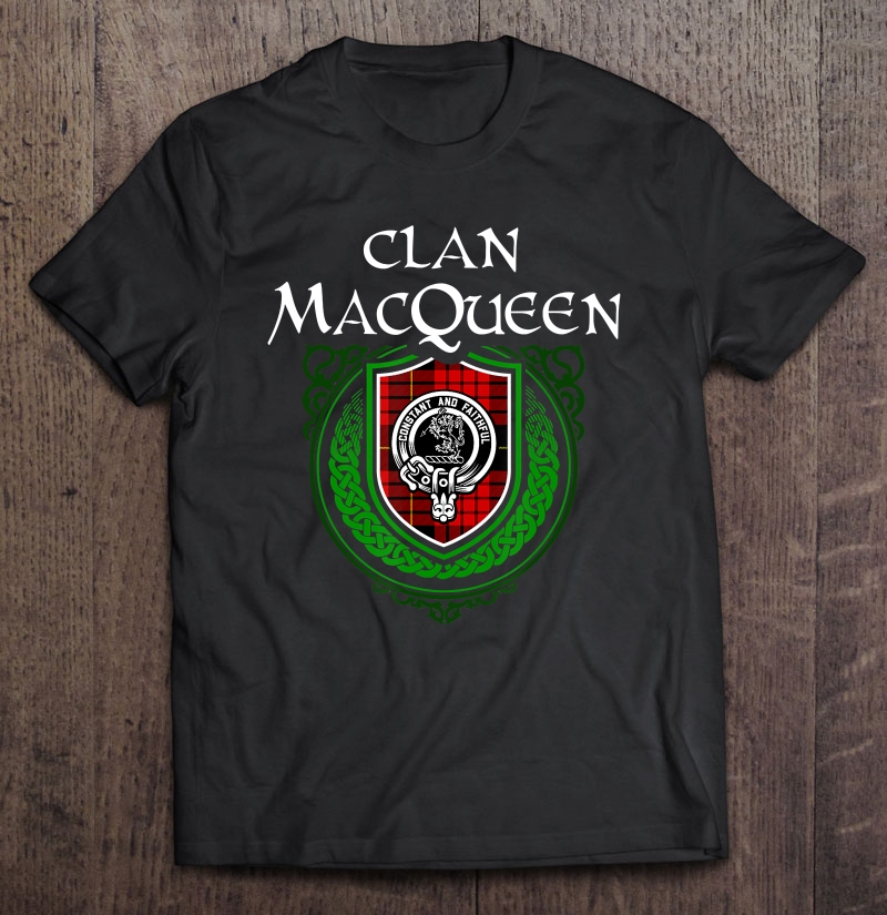 Clan Macqueen Surname Scottish Clan Tartan Shield Badge Shirt