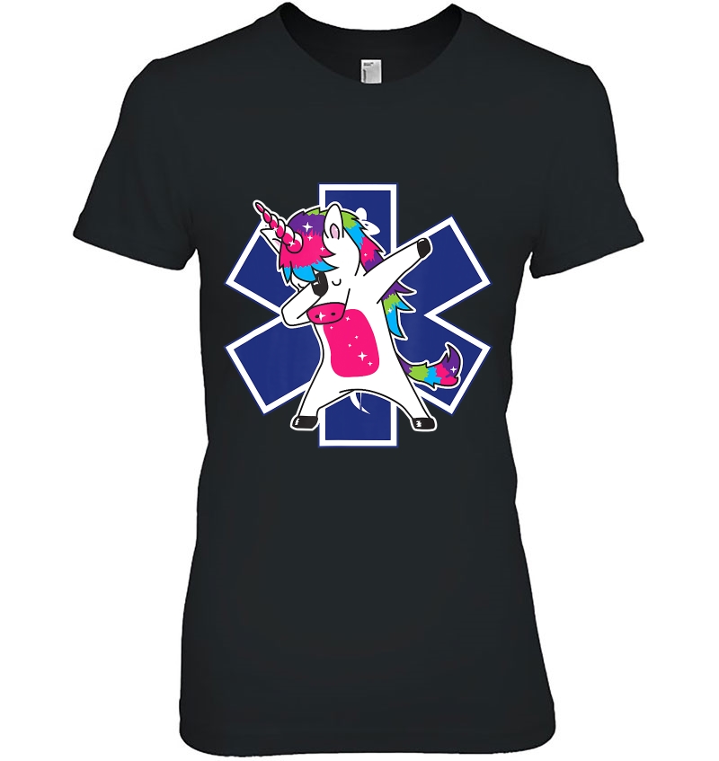 Dabbing Unicorn Ems Emt Nurse Medic Doctor Funny Ladies Tee