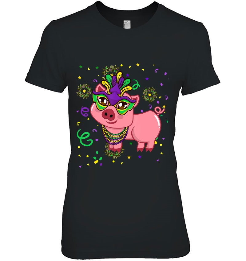 Mardi Gras 2020 Cute Pig With Feather Mask Parade Fans Ladies Tee
