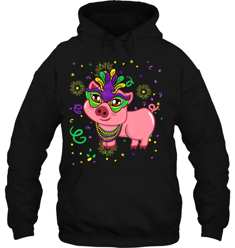 Mardi Gras 2020 Cute Pig With Feather Mask Parade Fans Hoodie