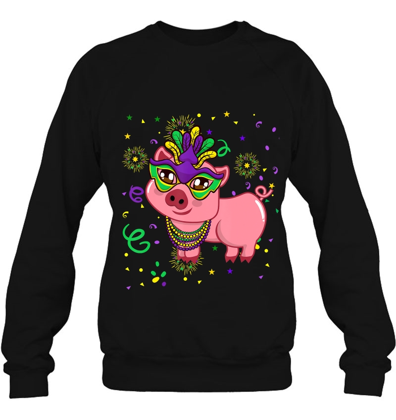 Mardi Gras 2020 Cute Pig With Feather Mask Parade Fans Sweatshirt