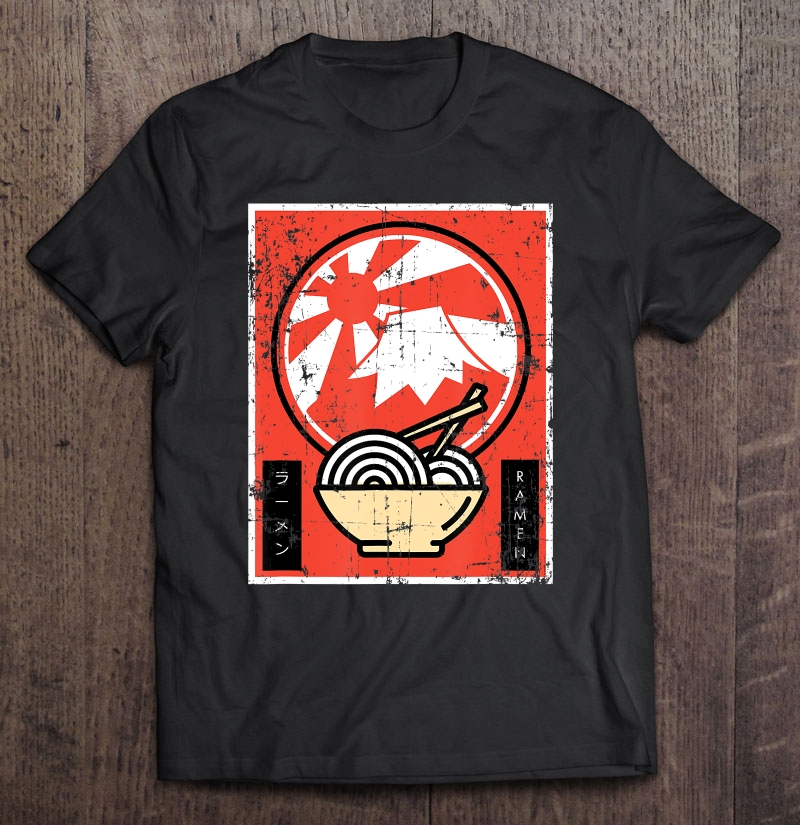 Vintage Japanese Ramen Noodle Lover Mt Fuji Anime Shirt