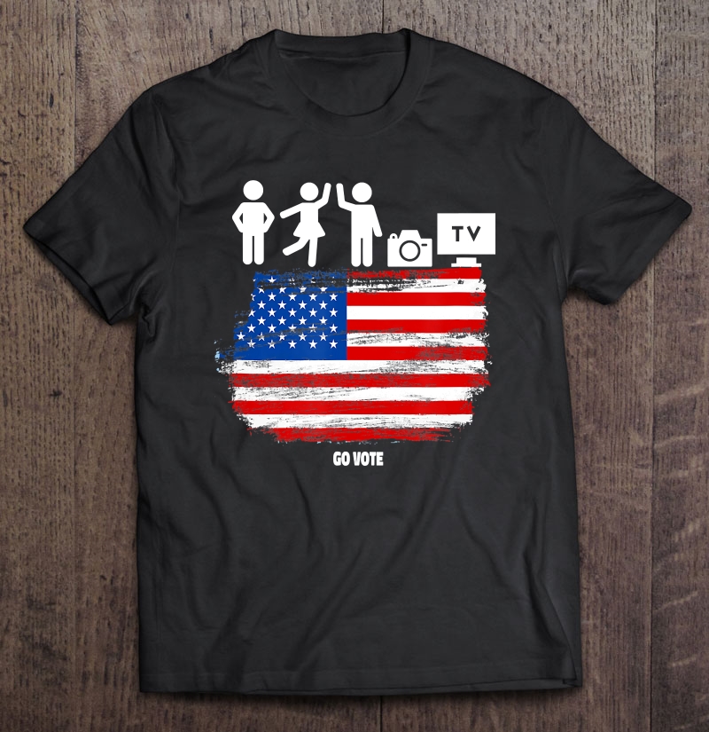 Vintage Person Woman Man Camera Tv American Flag Shirt