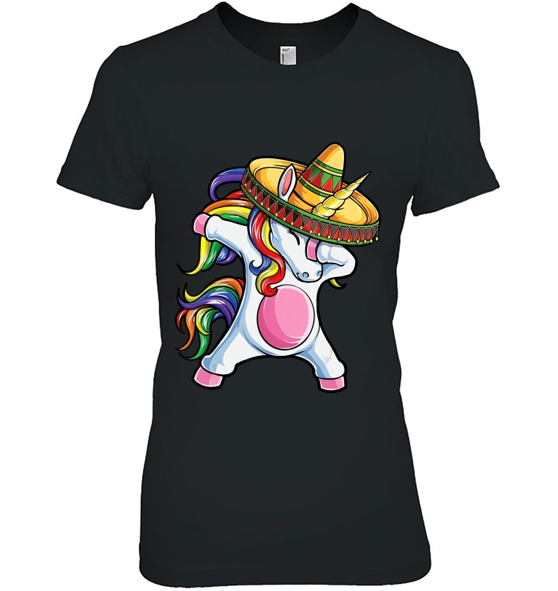 Dabbing Unicorn Cinco De Mayo Rainbow Sombrero Kids Ladies Tee