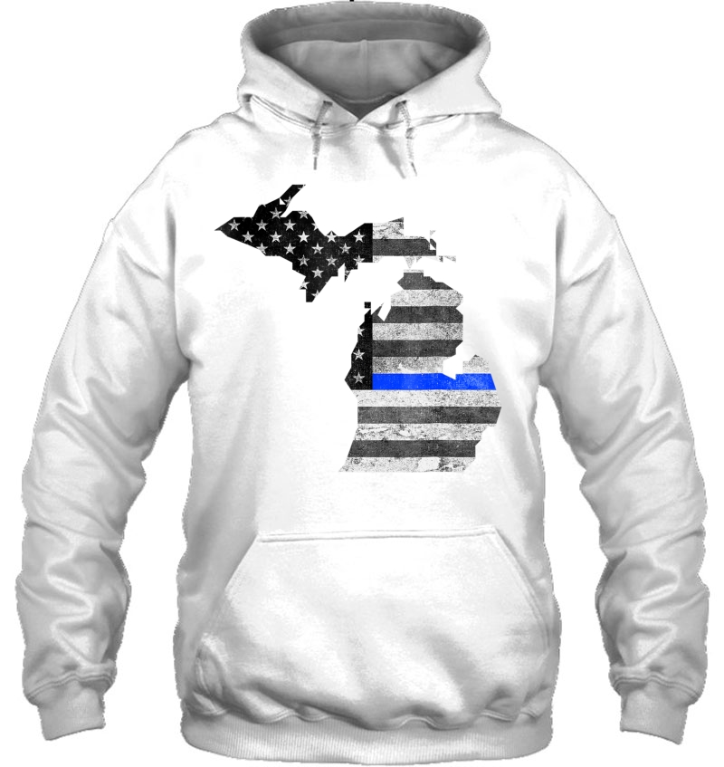 Police Thin Blue Line Michigan Usa Flag Map Shirt Hoodie