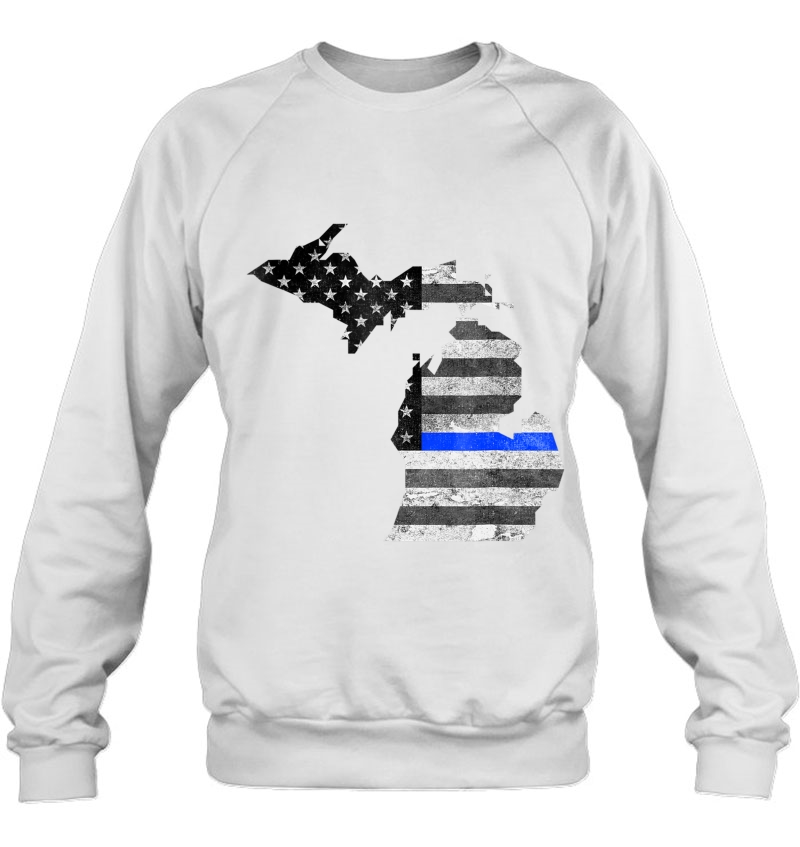 Police Thin Blue Line Michigan Usa Flag Map Shirt Sweatshirt