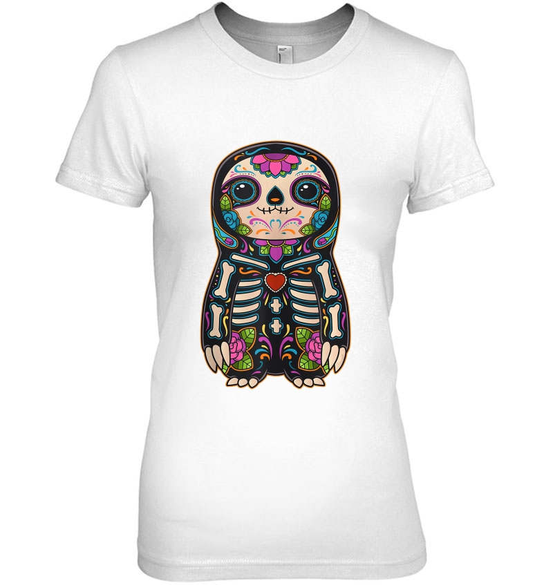 Sloth Sugar Skull Mexico Calavera Dia De Los Muertos Tank Top Ladies Tee
