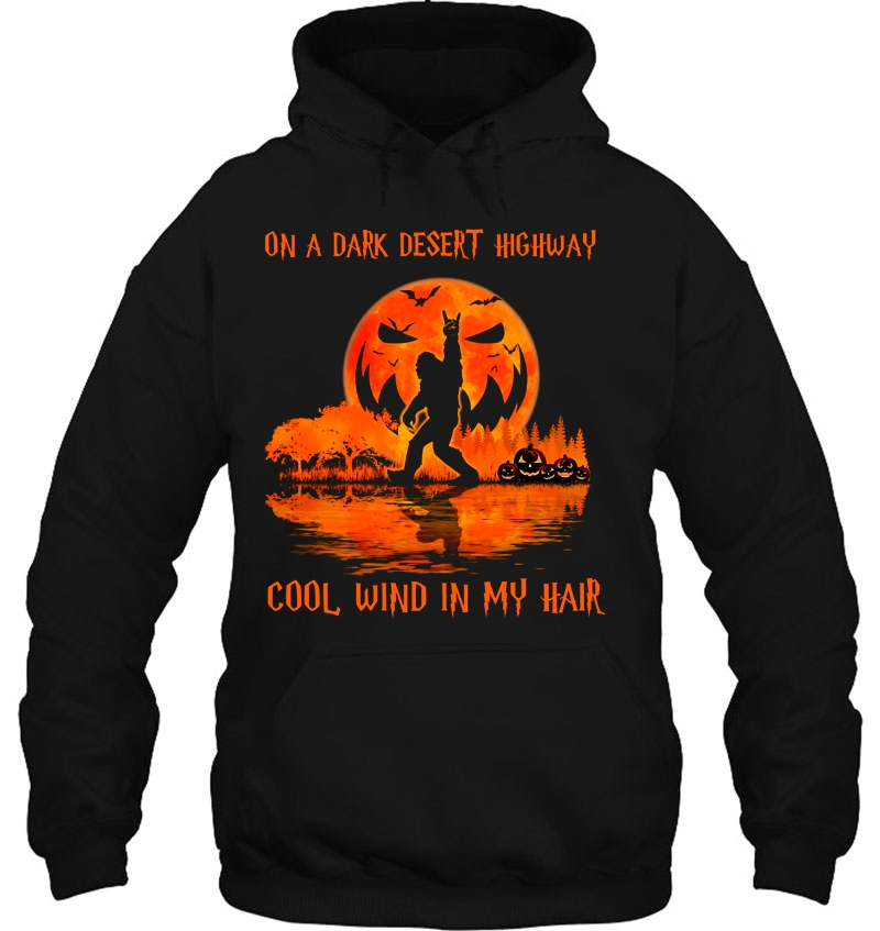 On A Dark Desert Highway Cool Wind In My Hair Bigfoot Pumpkin Moon Halloween Mugs