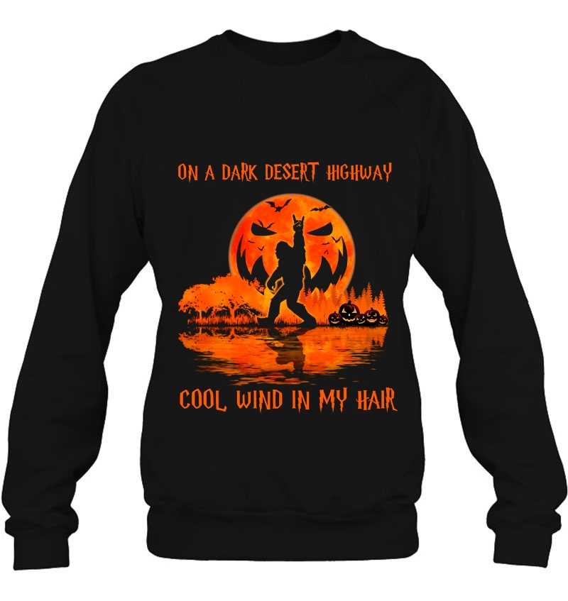 On A Dark Desert Highway Cool Wind In My Hair Bigfoot Pumpkin Moon Halloween Mugs