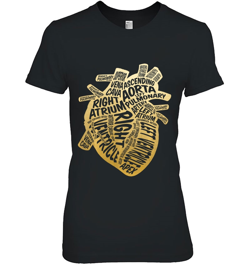 Anatomical Heart Cardiac Nurse Parts Of Heart Ladies Tee