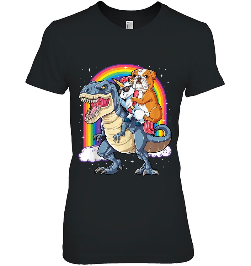 English Bulldog Unicorn Dinosaur T Rex Funny Rainbow Hoodie