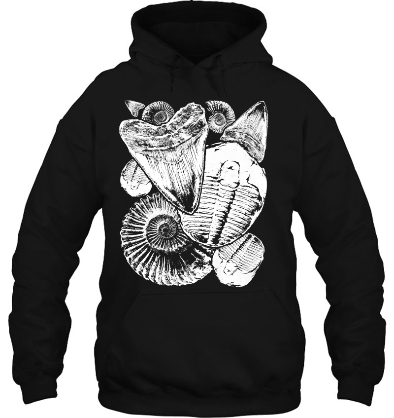 Fossil Hunter Tshirt, Ammonites, Trilobites, Megalodon Teeth Mugs