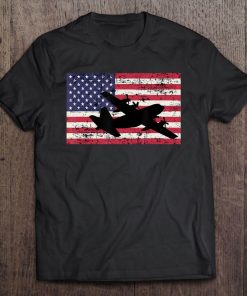 Patriotic C-130 Hercules Airplane American Flag Tee