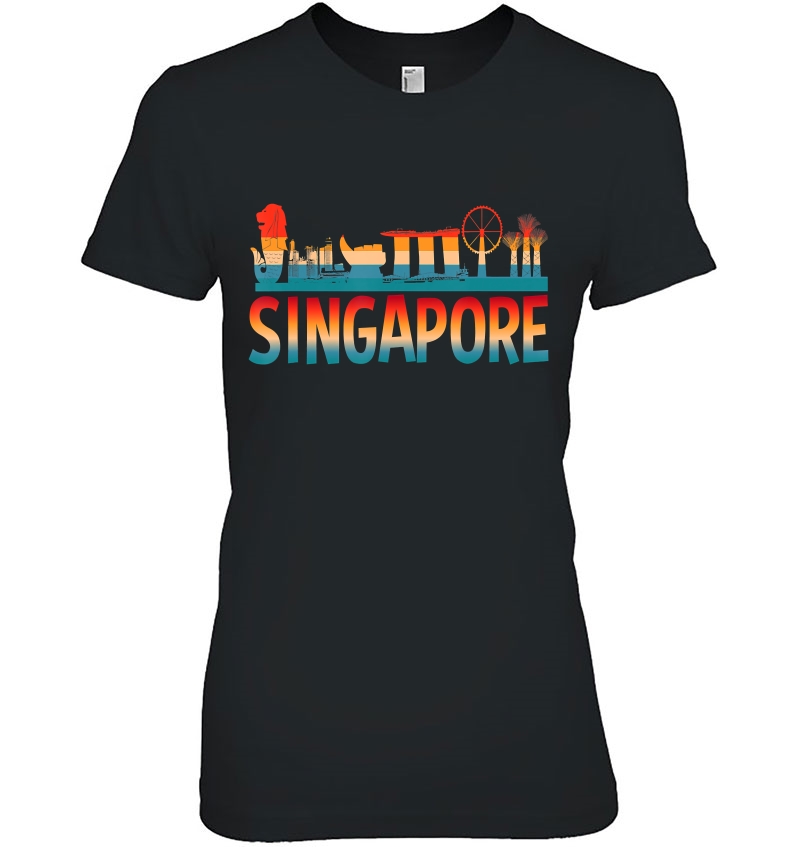 Retro Vintage Singapore Asia Skyline City Souvenir Ladies Tee