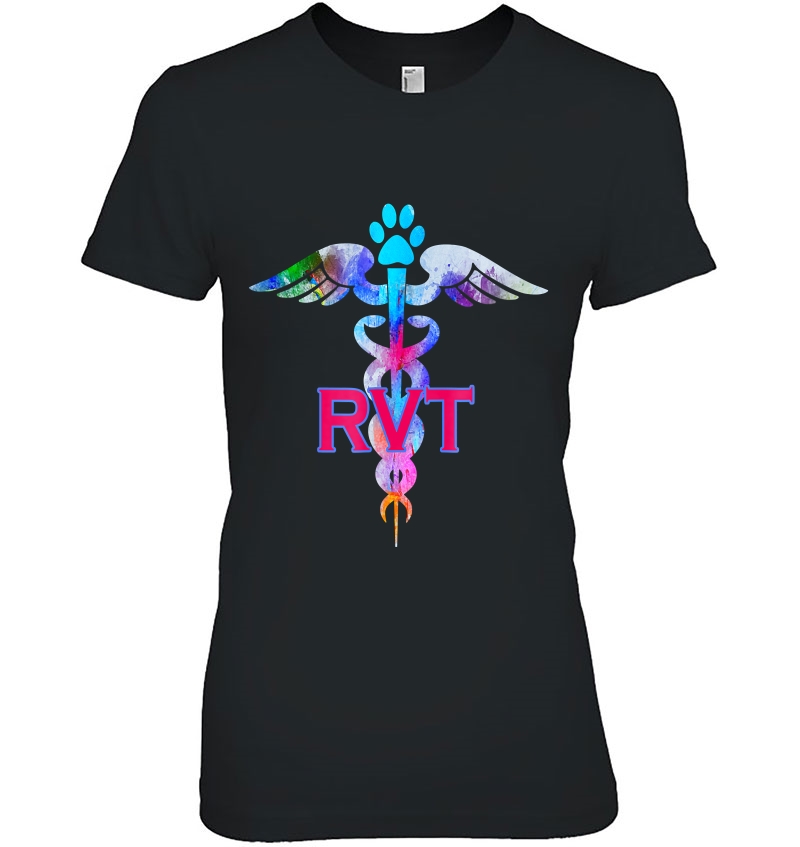 Rvt Registered Veterinary Technician Paw Print Caduceus Ladies Tee