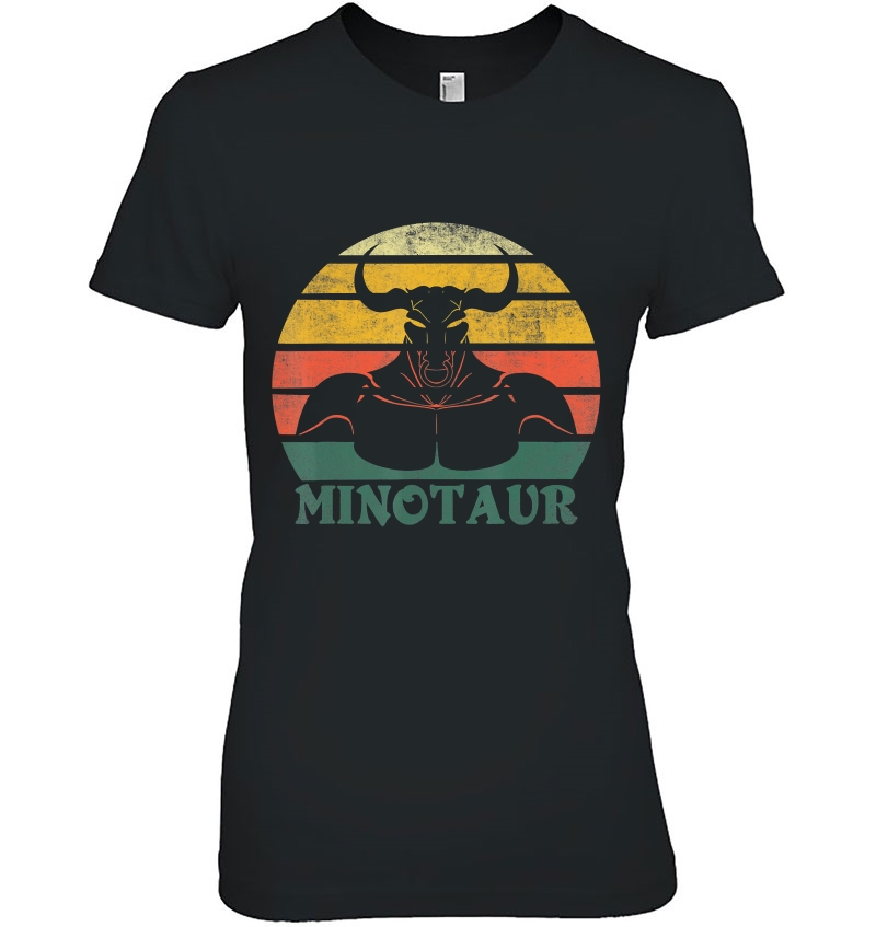 Vintage Retro Minotaur Greek Mythology Graphic Logo Ladies Tee