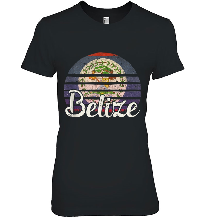 Belize Vintage Flag Tee Retro Sunset Art Tank Top Ladies Tee