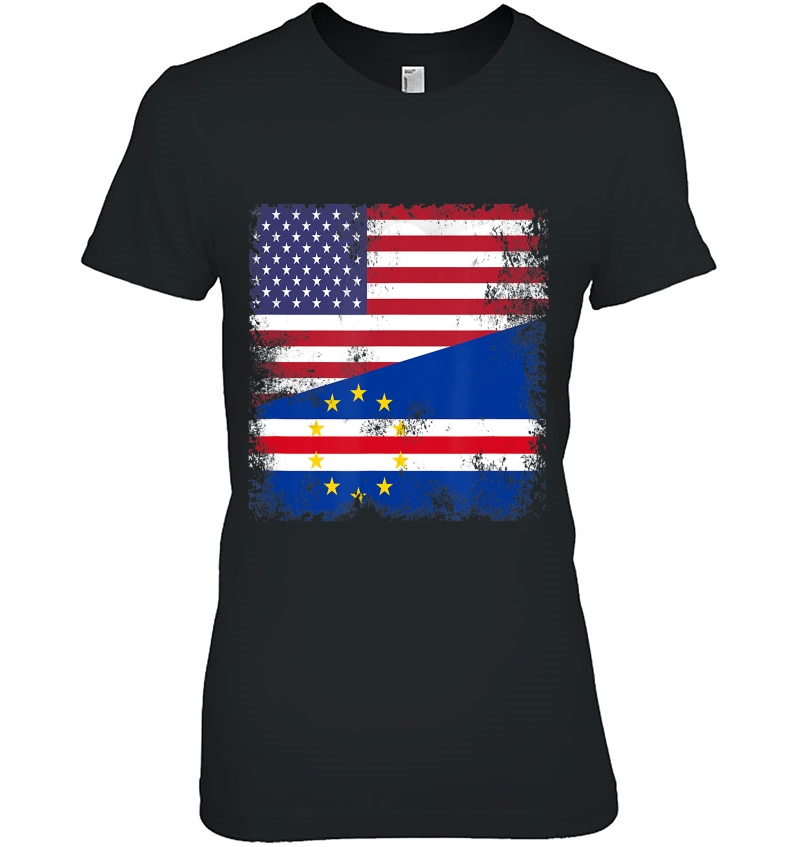 Half Cape Verdian Flag Vintage Cape Verde Usa Gift Ladies Tee