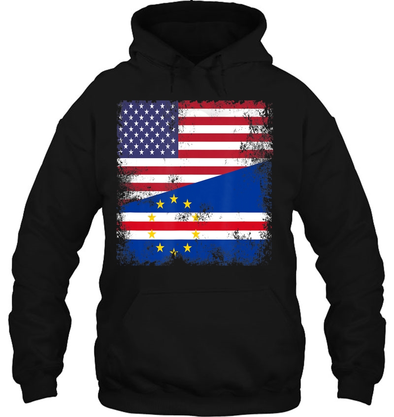 Half Cape Verdian Flag Vintage Cape Verde Usa Gift Hoodie