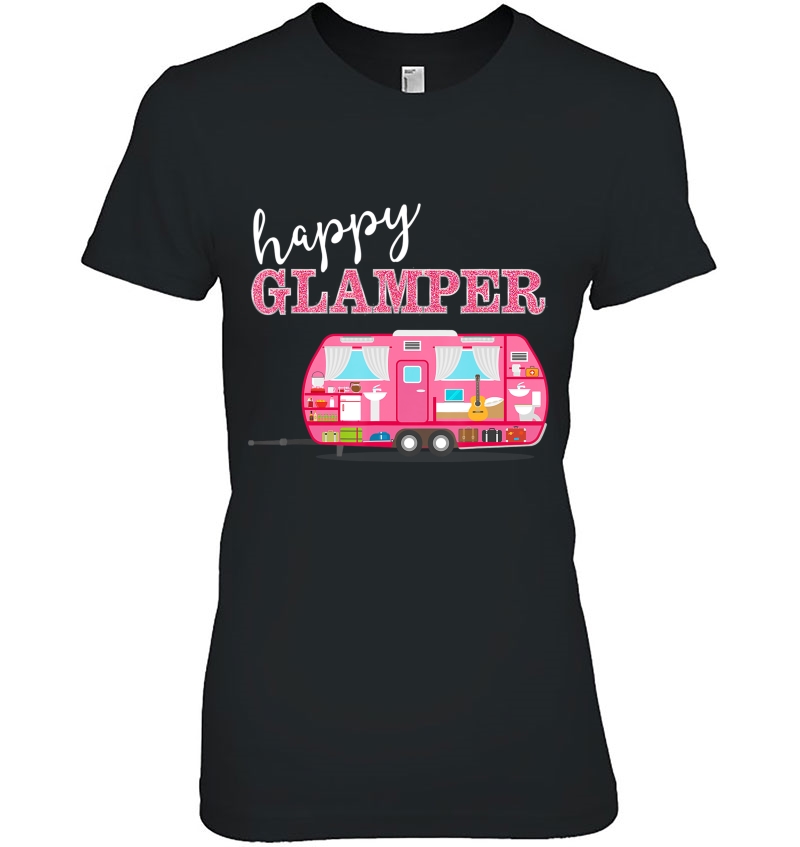 Happy Glamper - Pink Camper Funny Camping Girl Tee Hoodie