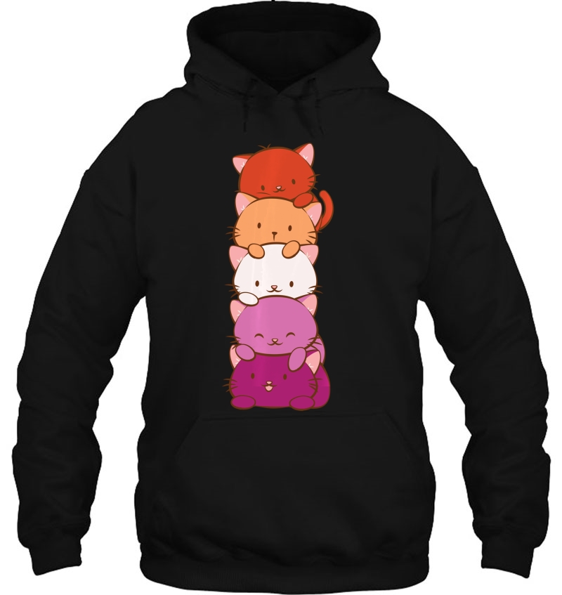 Orange Pink Lesbian Pride Flag Cute Kawaii Cat Pullover Mugs