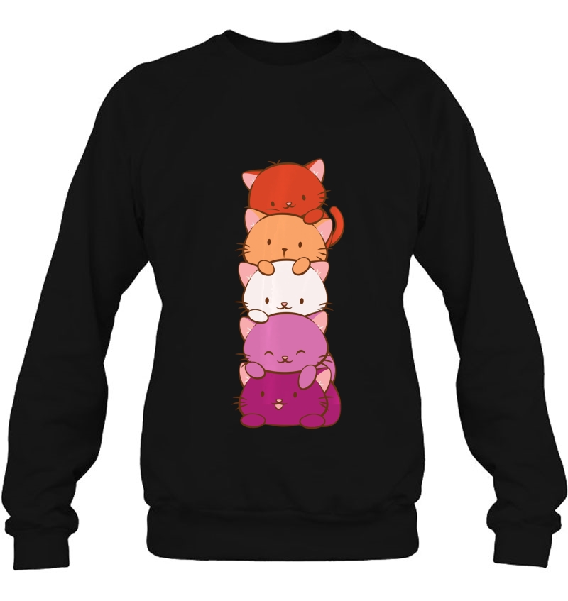 Orange Pink Lesbian Pride Flag Cute Kawaii Cat Pullover Mugs