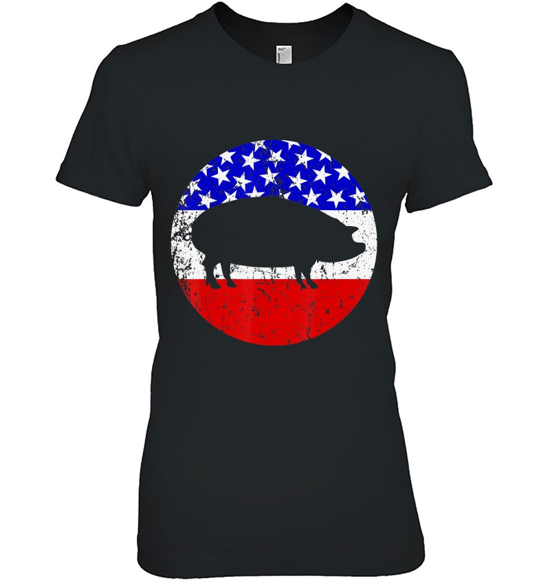 Pig Roast Retro Style Bbq Cookout American Flag Ladies Tee