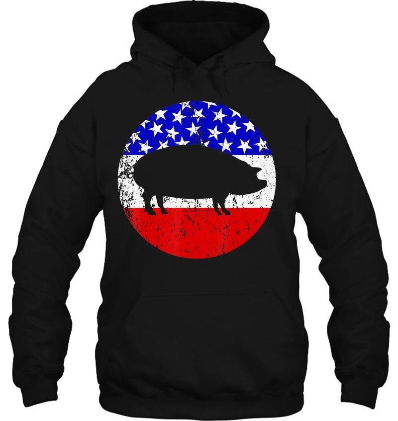 Pig Roast Retro Style Bbq Cookout American Flag Hoodie