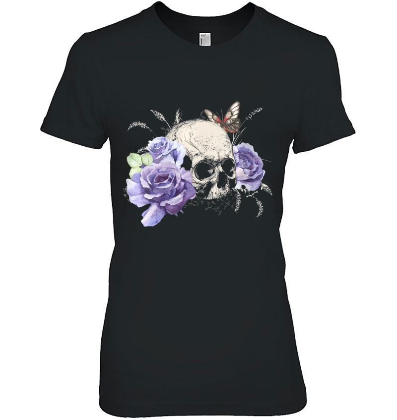 Womens Floral Apparel Skull And Butterfly V-Neck Hoodie