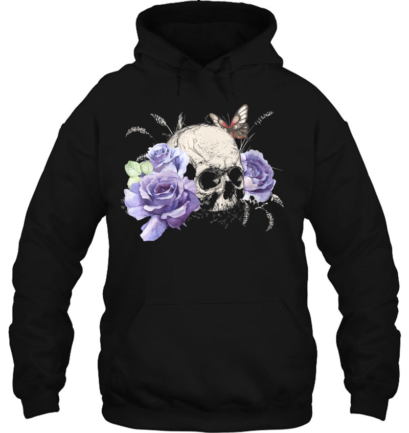 Womens Floral Apparel Skull And Butterfly V-Neck Mugs