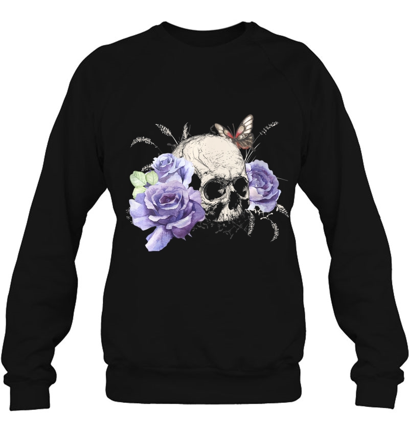 Womens Floral Apparel Skull And Butterfly V-Neck Mugs