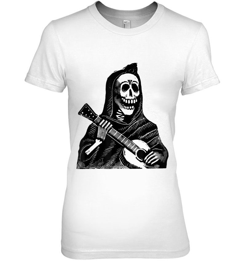 Mintage Skeleton Plays Guitar (Black) Fine Jersey Ladies Tee