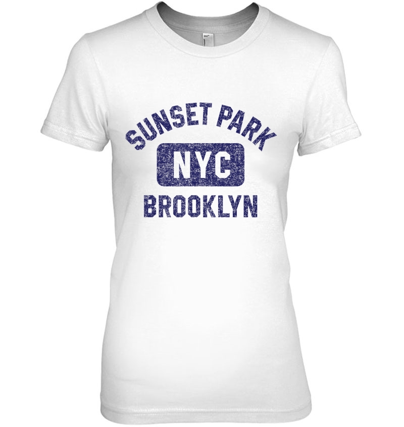 Sunset Park Nyc Gym Style Distressed Navy Blue Print Ladies Tee