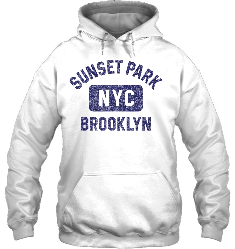 Sunset Park Nyc Gym Style Distressed Navy Blue Print Hoodie