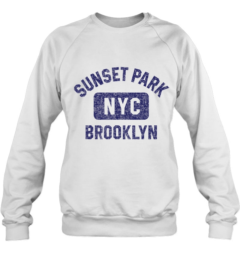 Sunset Park Nyc Gym Style Distressed Navy Blue Print Sweatshirt