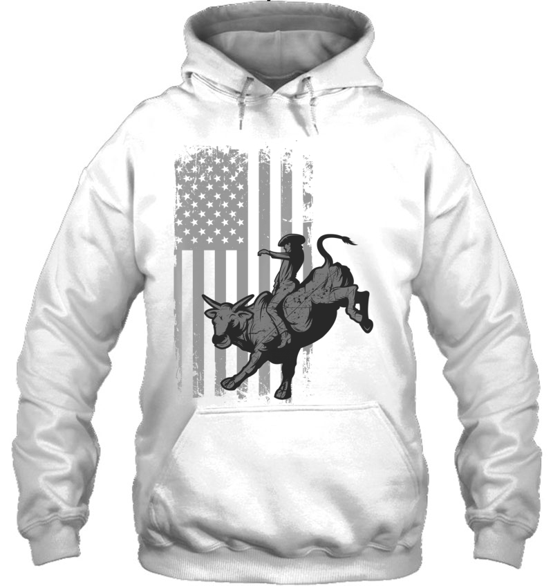 Vintage American Flag Bucking Bull Riding Patriotism Rodeo Pullover Mugs