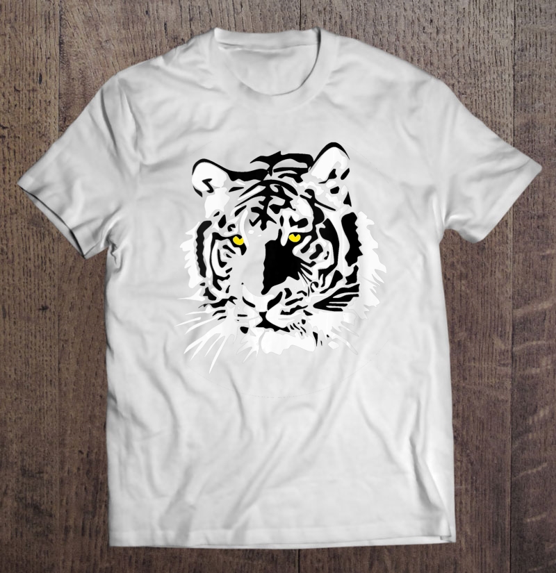 Womens White Tiger Outline Big Cat V-Neck Shirt