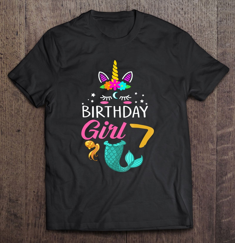 7Th Birthday Girl Unicorn Shirt Mermaid Tail 7 Years Old Tee Shirt