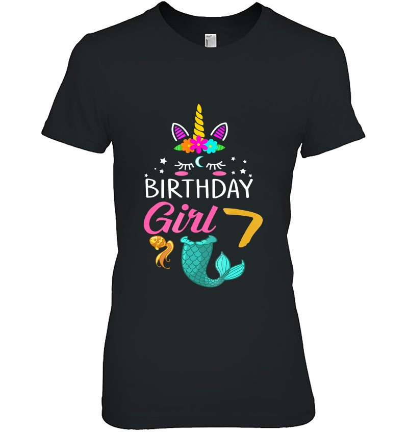 7Th Birthday Girl Unicorn Shirt Mermaid Tail 7 Years Old Tee Hoodie