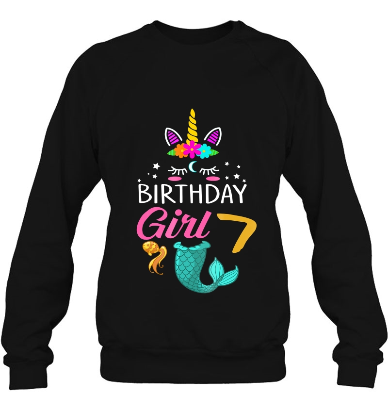 7Th Birthday Girl Unicorn Shirt Mermaid Tail 7 Years Old Tee Mugs