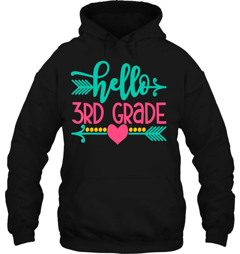 Hello 3Rd Grade Girls Back To School Gift Cute Heart Arrow Hoodie