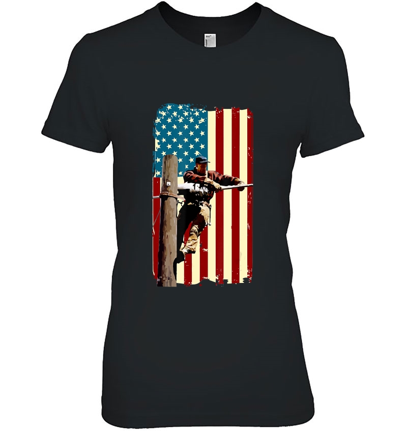 Lineman American Flag Shirt Electric Cable Lineman Hoodie