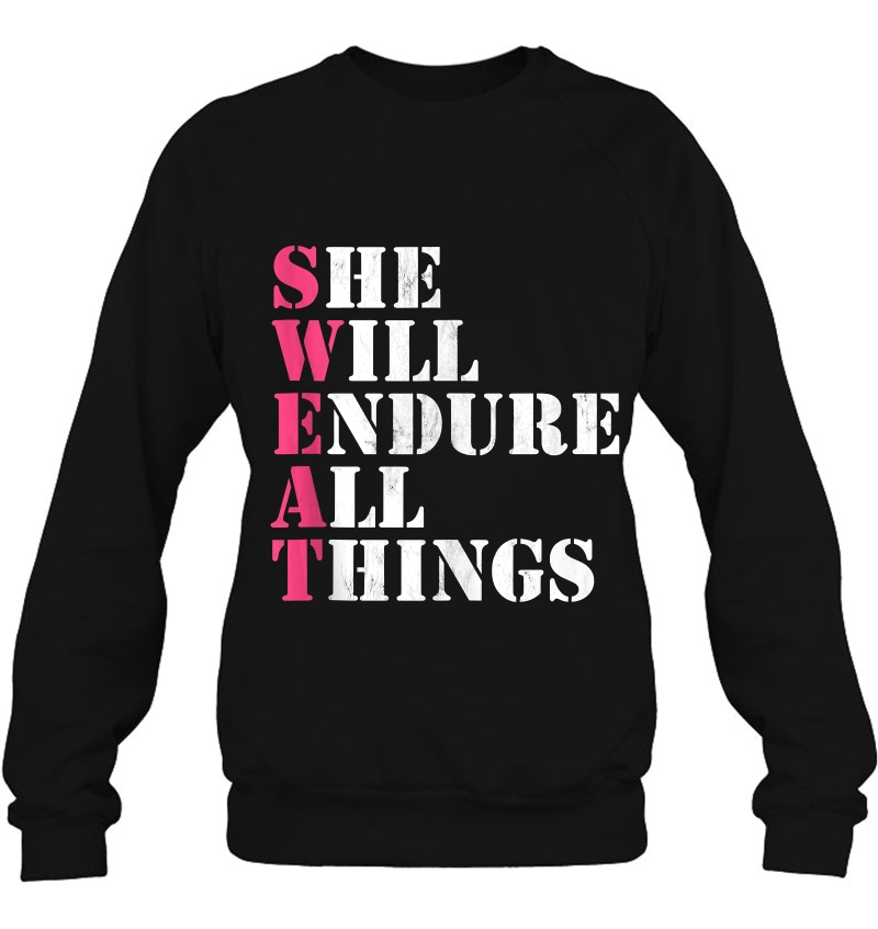 Sweat She Will Endure All Things Fitness Saying Mugs