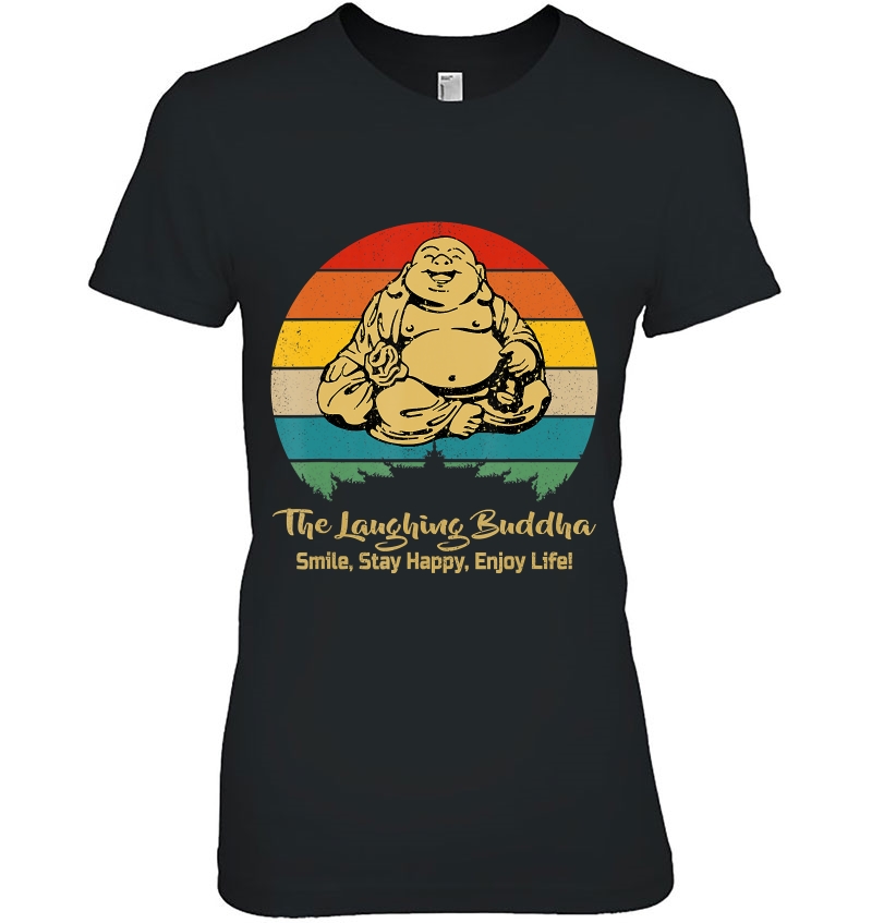 The Laughing Buddha Smiling Vintage Distressed Retro Design Ladies Tee