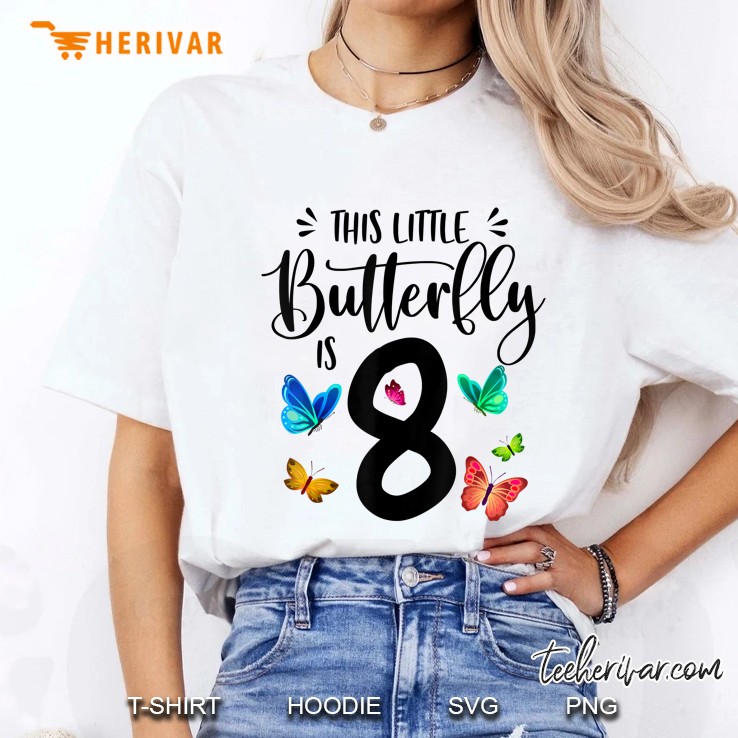 Kids 8Th Birthday Shirt Butterfly 8 Year Old Girl Gift Ladies Tee